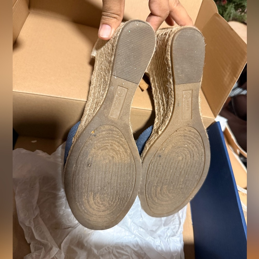 White Mountain Blue and Tan Espadrille Sandals - Picture 5 of 8